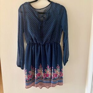 Mudd. Long Sleeve Blue Dress, Size Medium